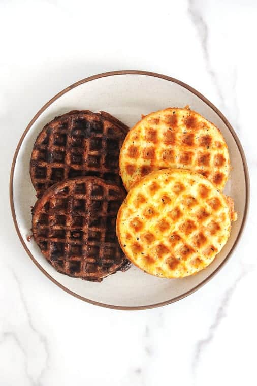 This chaffle recipe is the perfect low carb breakfast! These chaffles are both sweet and savory and totally keto friendly! The best recipe for a quick keto chaffle and the best chaffle maker for under $10!