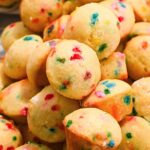 close up of little bites party cake muffins in a pile.